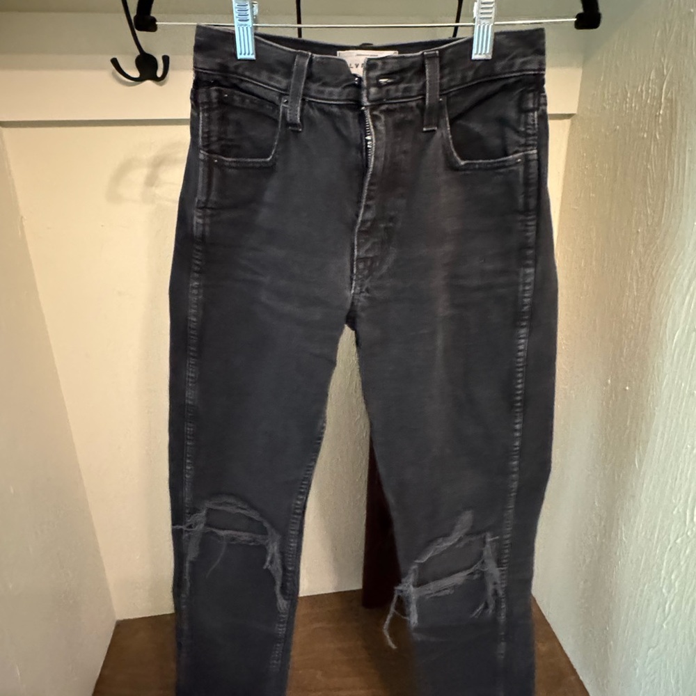 SLVRLAKE Virginia Slim Distressed Jeans in Faded Black
